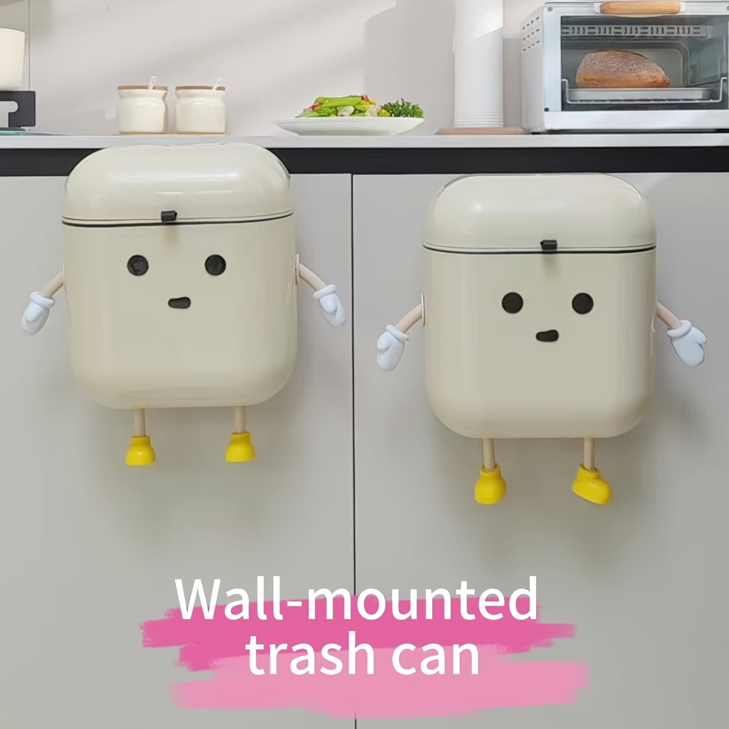Cute 12L 3.17GAL cartoon hanging trash can with lid, large capacity, no-drilling wall-mounted trash can, suitable for RVs, kitchens, bathrooms, bedrooms, offices, living rooms, home decoration.