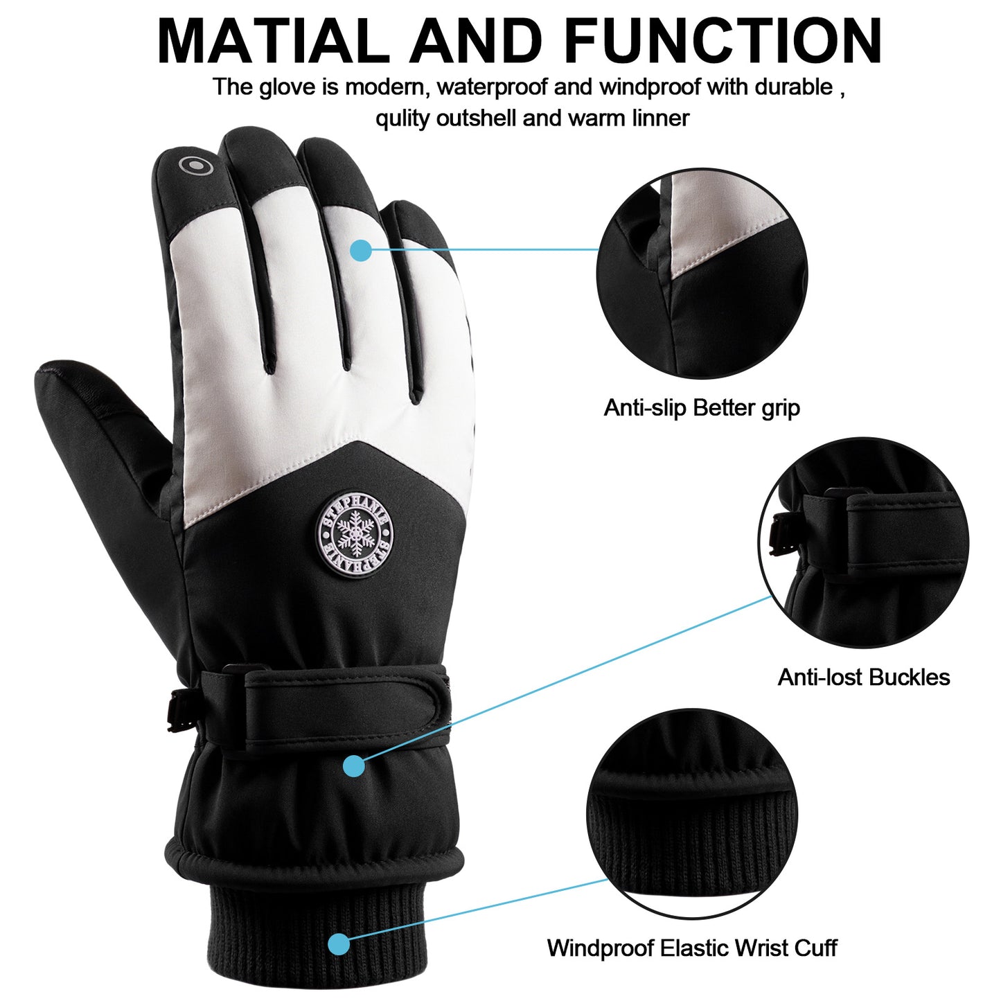 Waterproof Ski Gloves Thermal Touchscreen Snowboard Gloves Warm Winter Snow Gloves Windproof Bike Cycling Gloves Fits Men Wome