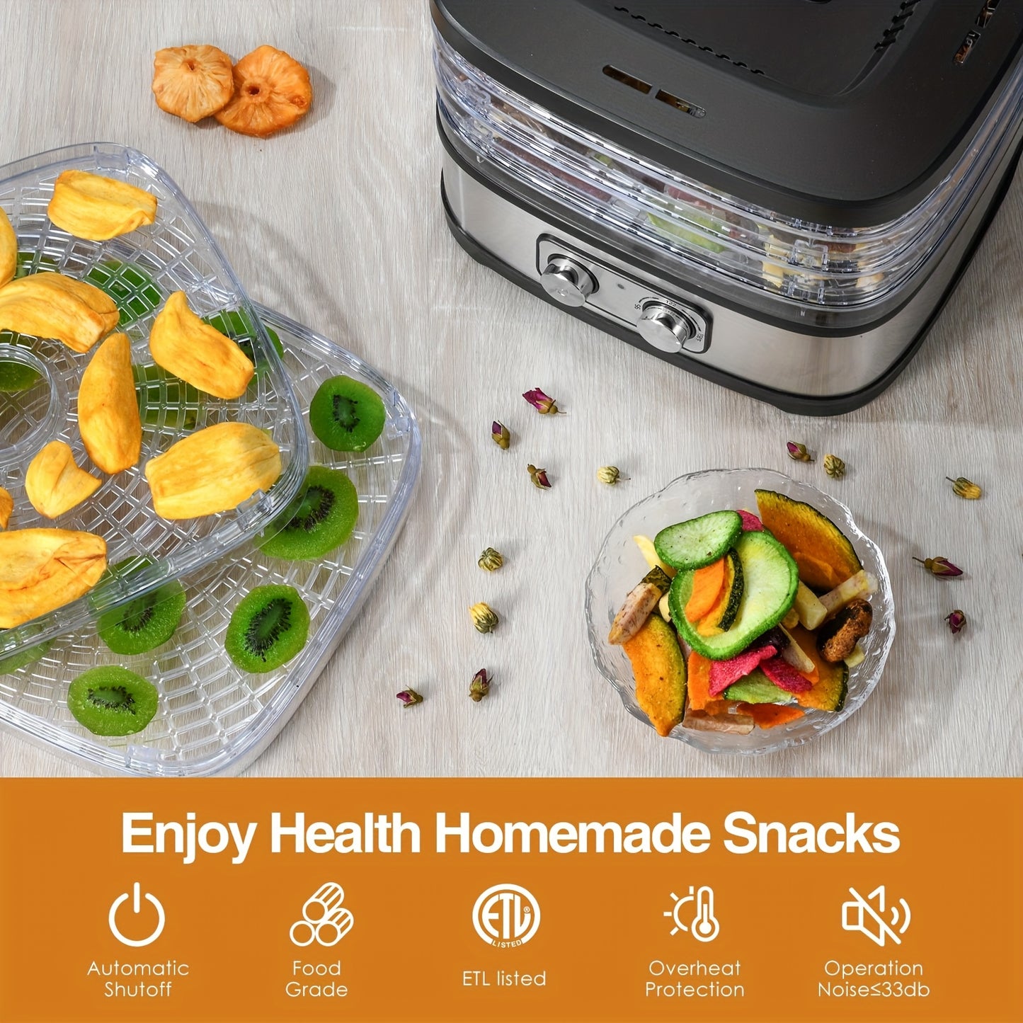 240W Stainless Steel Food Dehydrator with Temperature Control, 5 BPA-Free Trays, Dishwasher Safe Electric Dryer for Jerky, Fruits, Veggies & Herbs, Includes Recipe Book, US Plug, 120V, Dehydrators for Food