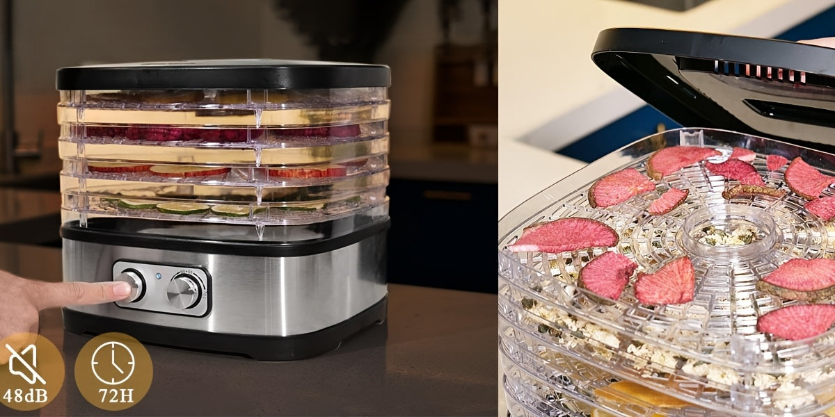 240W Stainless Steel Food Dehydrator with Temperature Control, 5 BPA-Free Trays, Dishwasher Safe Electric Dryer for Jerky, Fruits, Veggies & Herbs, Includes Recipe Book, US Plug, 120V, Dehydrators for Food