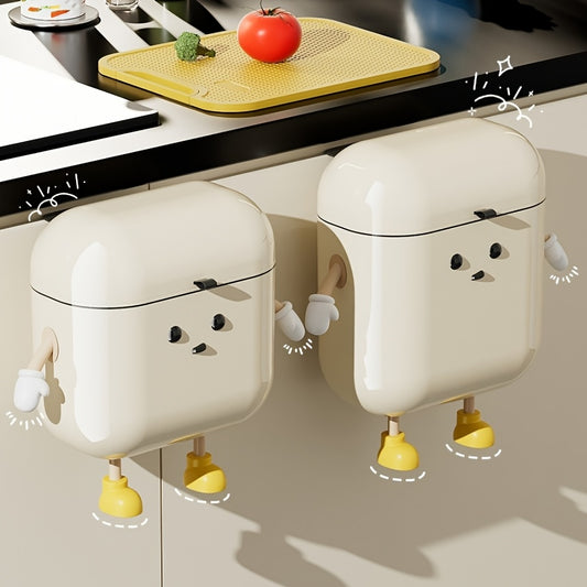 Cute 12L 3.17GAL cartoon hanging trash can with lid, large capacity, no-drilling wall-mounted trash can, suitable for RVs, kitchens, bathrooms, bedrooms, offices, living rooms, home decoration.