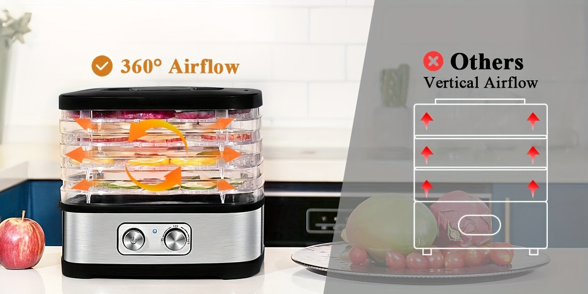240W Stainless Steel Food Dehydrator with Temperature Control, 5 BPA-Free Trays, Dishwasher Safe Electric Dryer for Jerky, Fruits, Veggies & Herbs, Includes Recipe Book, US Plug, 120V, Dehydrators for Food