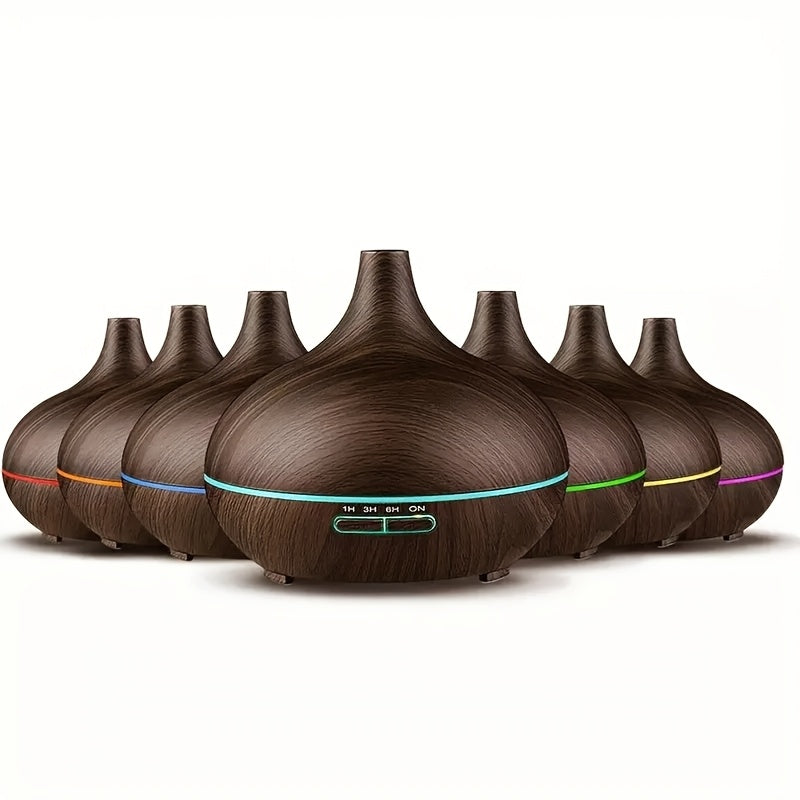 550ml Aromatherapy Essential Oil Diffuser Wood Grain Remote Control Ultrasonic Air Humidifier Cool 7 Color LED Light With 6 Oils