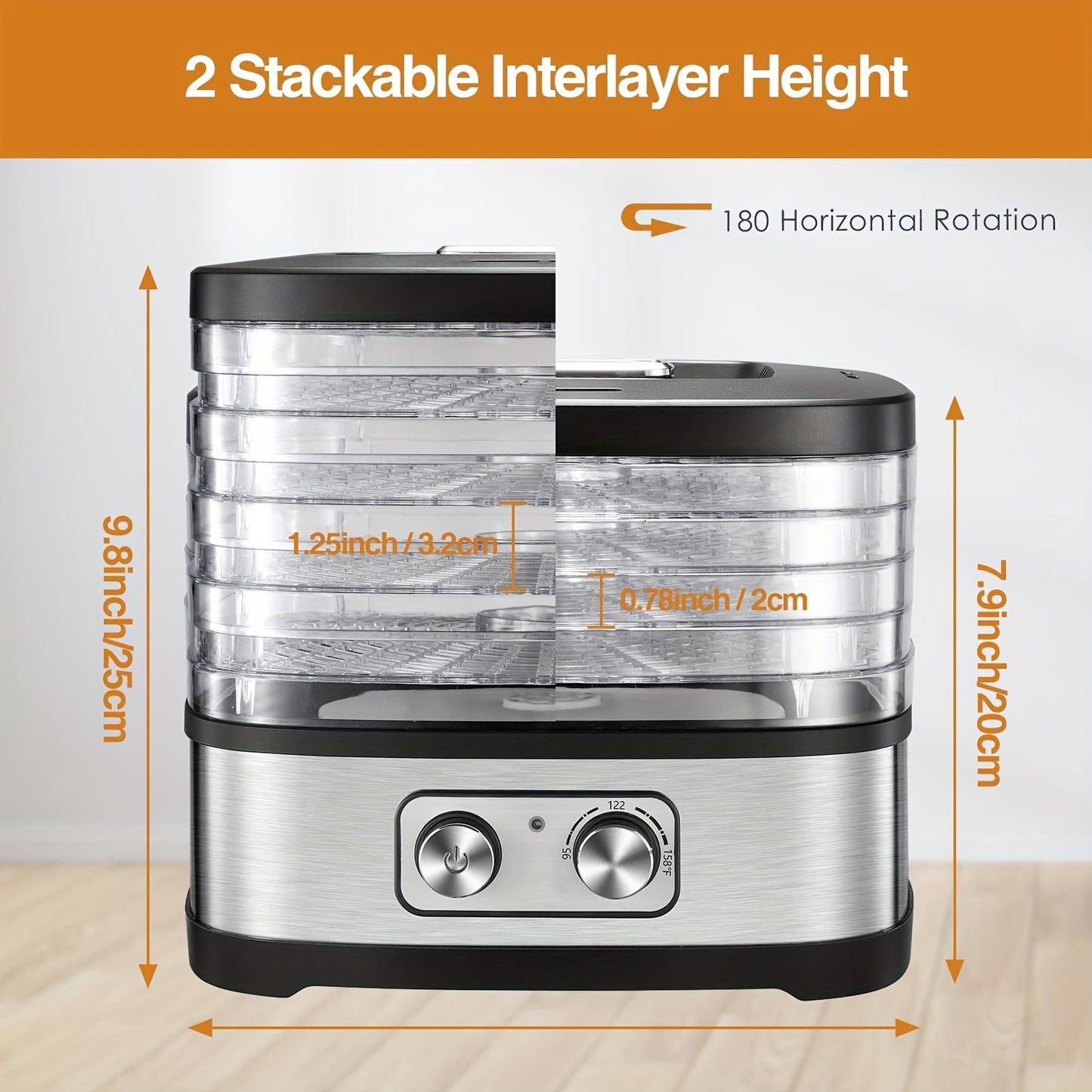 240W Stainless Steel Food Dehydrator with Temperature Control, 5 BPA-Free Trays, Dishwasher Safe Electric Dryer for Jerky, Fruits, Veggies & Herbs, Includes Recipe Book, US Plug, 120V, Dehydrators for Food