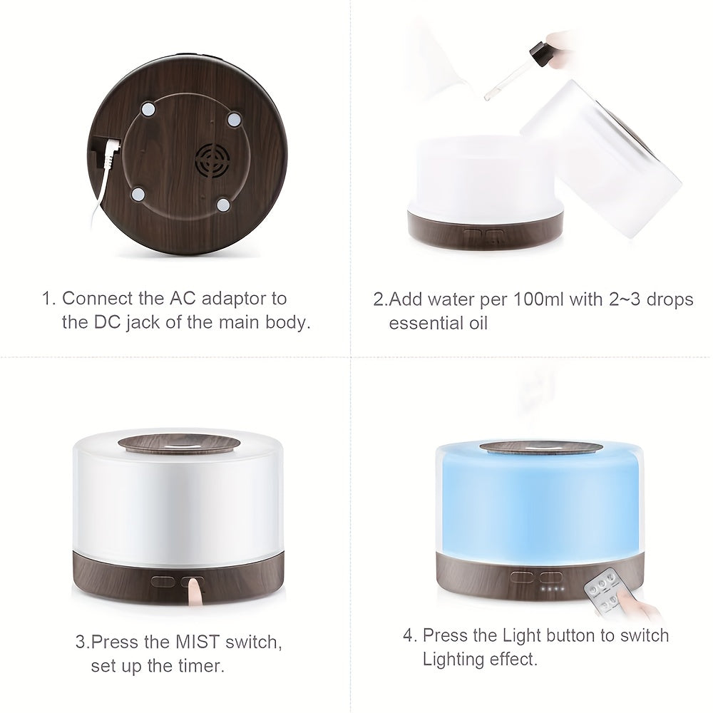 Diffuser For Home Smart Aromatherapy Diffuser 500ml Wood Design Ultrasonic Humidifier w/ Remote 7 LED Colors 6 Essential Oil
