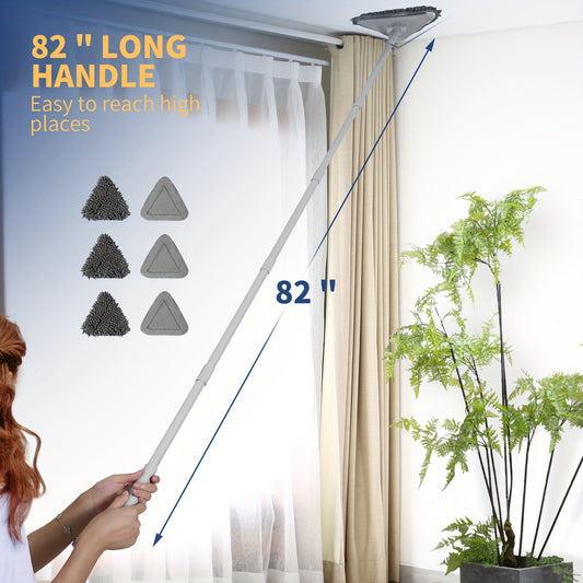 Wall Cleaner Mop with 82 Inches Long Handle, Baseboard Cleaner Tool Duster with Squeegee, Ceiling Cleaning Tool with 6 Replacement Pads for Walls, Window, Floor, gray