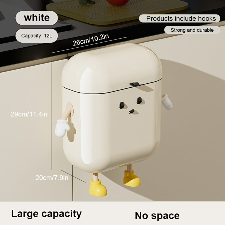 Cute 12L 3.17GAL cartoon hanging trash can with lid, large capacity, no-drilling wall-mounted trash can, suitable for RVs, kitchens, bathrooms, bedrooms, offices, living rooms, home decoration.
