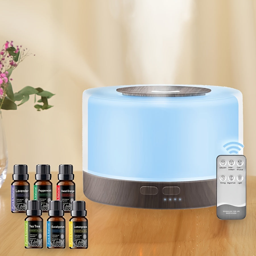 Diffuser For Home Smart Aromatherapy Diffuser 500ml Wood Design Ultrasonic Humidifier w/ Remote 7 LED Colors 6 Essential Oil