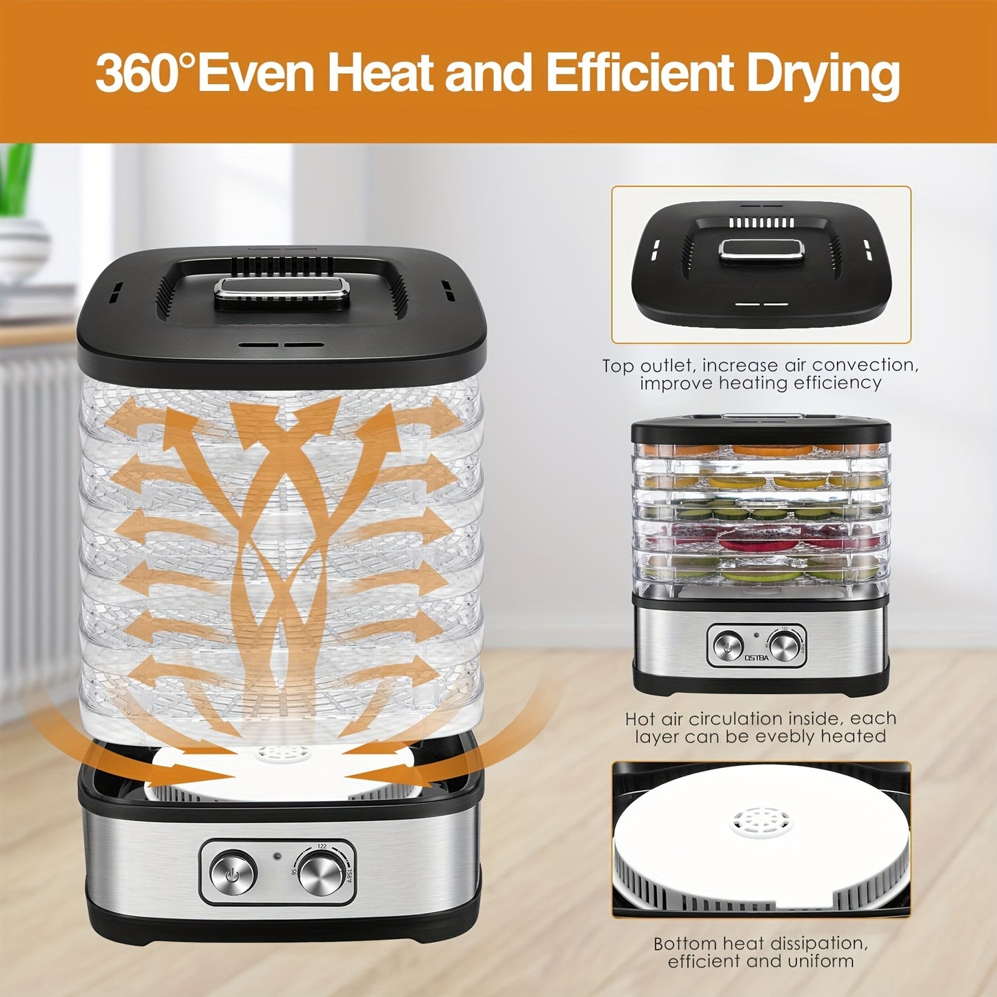 240W Stainless Steel Food Dehydrator with Temperature Control, 5 BPA-Free Trays, Dishwasher Safe Electric Dryer for Jerky, Fruits, Veggies & Herbs, Includes Recipe Book, US Plug, 120V, Dehydrators for Food