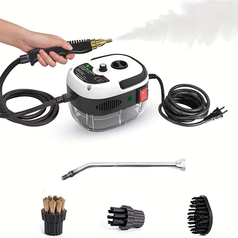 1pc 2500W High-Power Portable Handheld Steam Cleaner with Adjustable Temperature & Pressure - Quick Heating, 6 Brush Heads for Versatile Cleaning in Kitchens, Bathrooms, Furniture & Cars - US Plug, Large Capacity Water Tank,