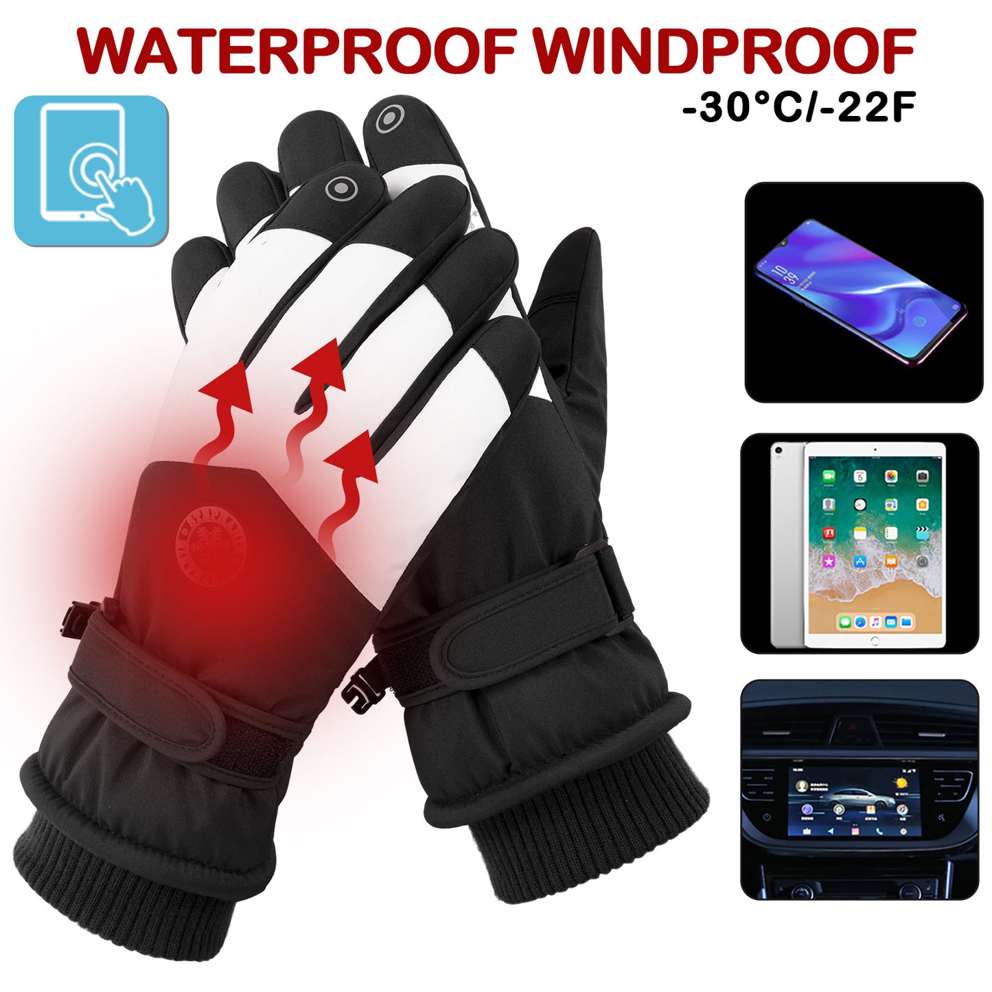 Waterproof Ski Gloves Thermal Touchscreen Snowboard Gloves Warm Winter Snow Gloves Windproof Bike Cycling Gloves Fits Men Wome
