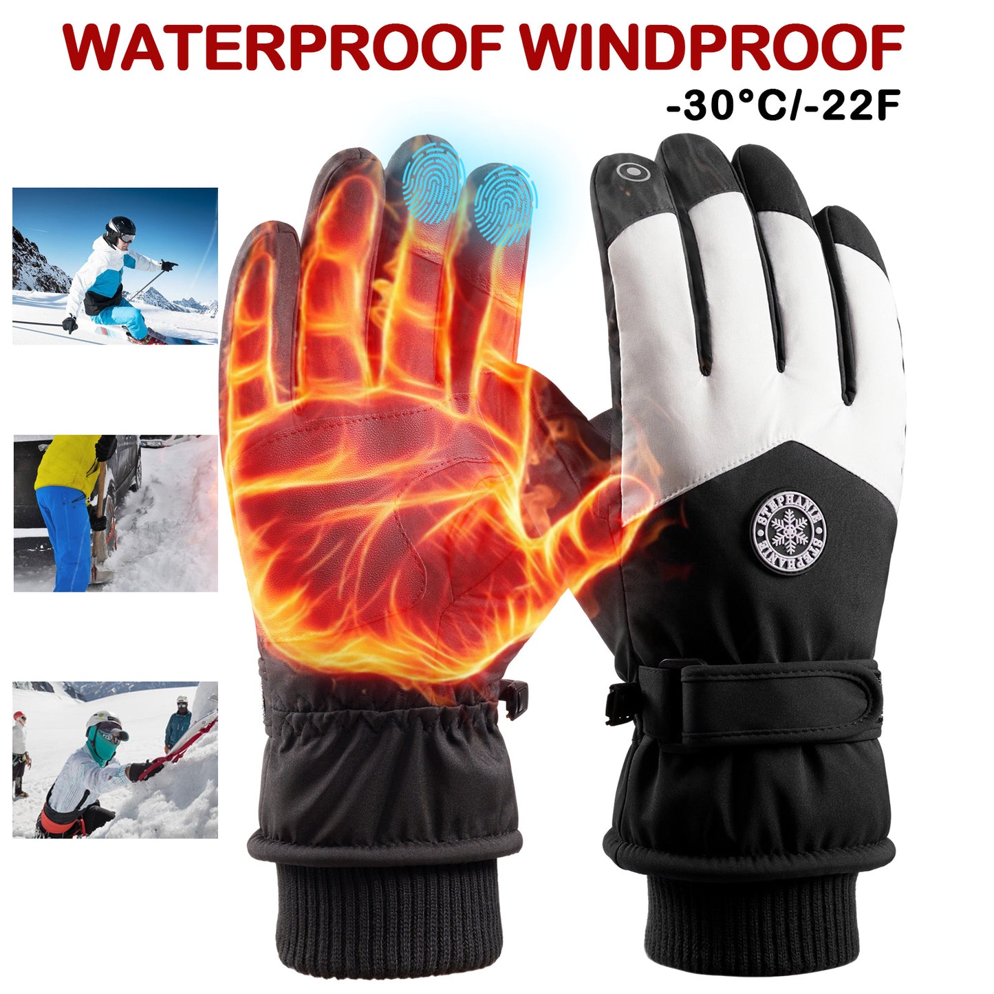 Waterproof Ski Gloves Thermal Touchscreen Snowboard Gloves Warm Winter Snow Gloves Windproof Bike Cycling Gloves Fits Men Wome