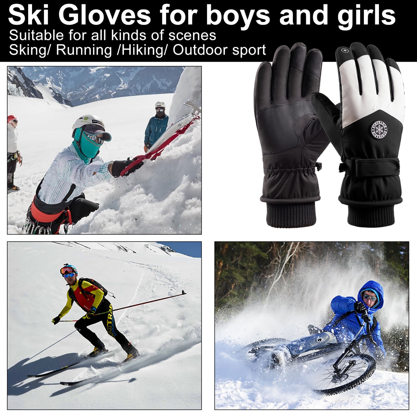 Waterproof Ski Gloves Thermal Touchscreen Snowboard Gloves Warm Winter Snow Gloves Windproof Bike Cycling Gloves Fits Men Wome