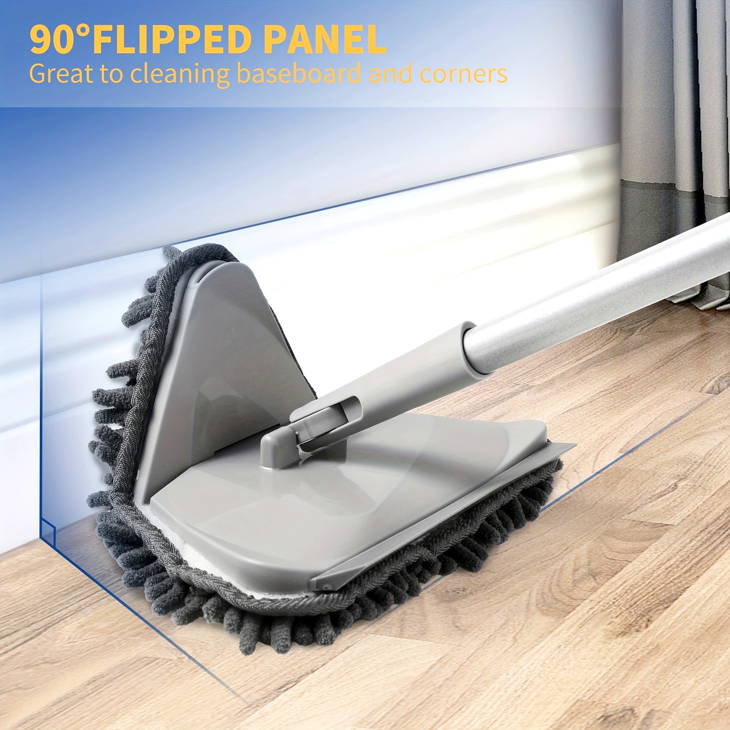 Wall Cleaner Mop with 82 Inches Long Handle, Baseboard Cleaner Tool Duster with Squeegee, Ceiling Cleaning Tool with 6 Replacement Pads for Walls, Window, Floor, gray