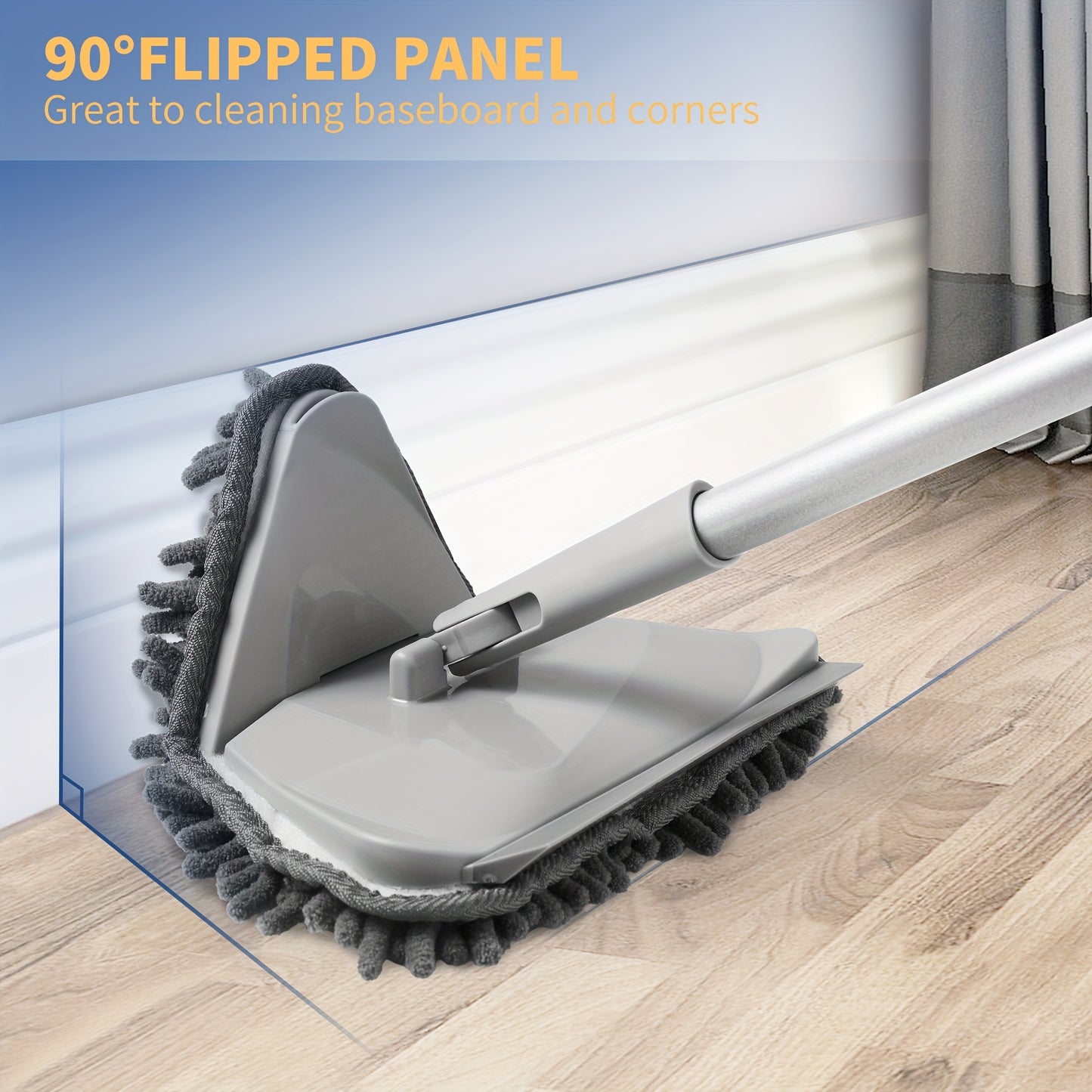Wall Cleaner Mop with 82 Inches Long Handle, Baseboard Cleaner Tool Duster with Squeegee, Ceiling Cleaning Tool with 6 Replacement Pads for Walls, Window, Floor, gray