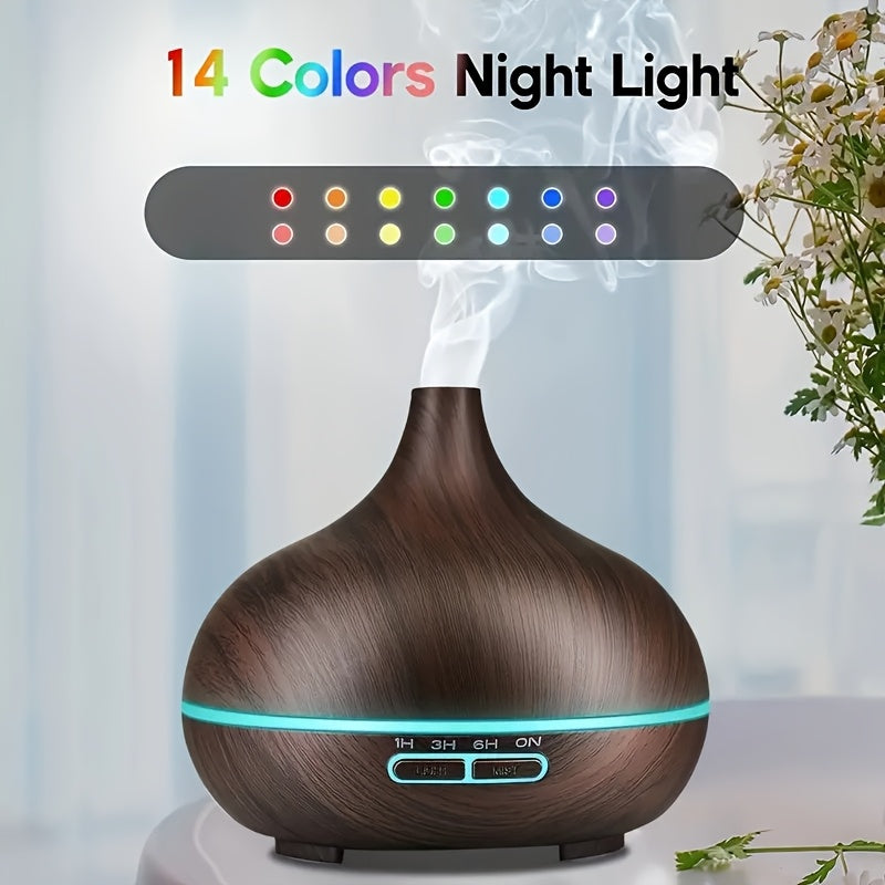 550ml Aromatherapy Essential Oil Diffuser Wood Grain Remote Control Ultrasonic Air Humidifier Cool 7 Color LED Light With 6 Oils