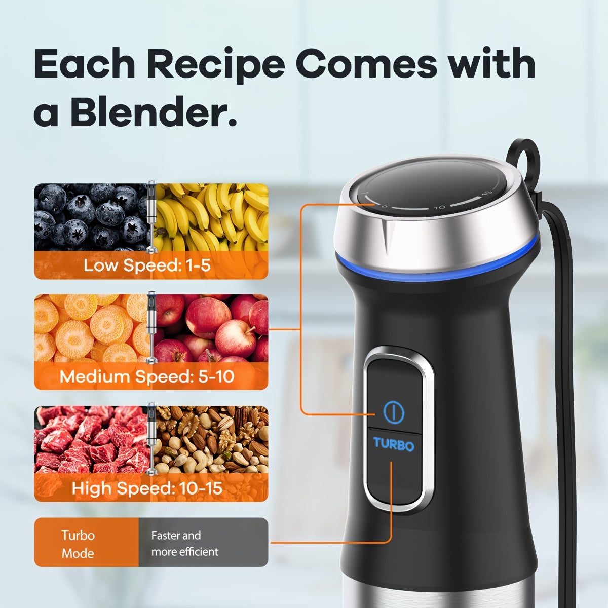 8 In 1 Immersion Blender, - 1000W Heavy Duty Motor, Meat Chopper, 16 Speed Mode Handheld Blender With Stainless Steel Shaft - Includes 8 Total Pieces, Kitchen Must Haves