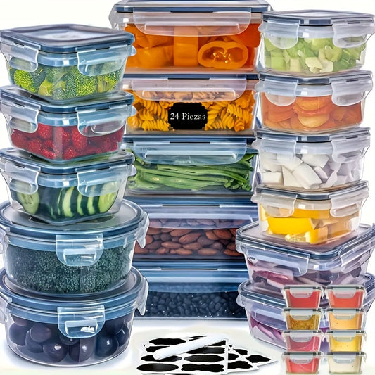 48pcs Food Storage Containers Set Kitchen Organizers Leakproof Meal Prep Containers Local Warehouse - Airtight, BPA-Free, Easy-Snap Lids, Stackable Includes 24 Lunch Containers, 24 Lids, Free Labels, And Marker For Pantry And