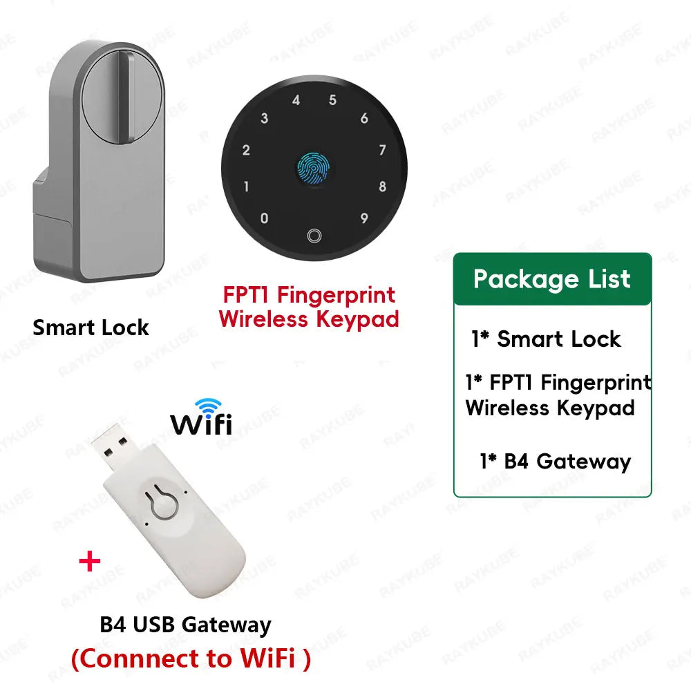 RAYKUBE A1 Pro Tuya BEL Smart Door Lock Set with Fobs/ Keypad/ Smart Key Tuya Remote Unlock Work with Alexa Google Assistant