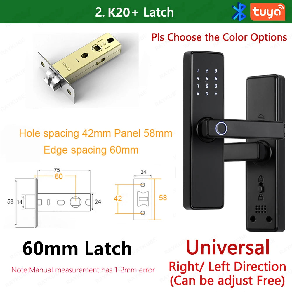 RAYKUBE K20 9-language Biometric Fingerprint Door Lock Electronic Door Lock with Tuya APP/IC Card/Password/ Key Unlock
