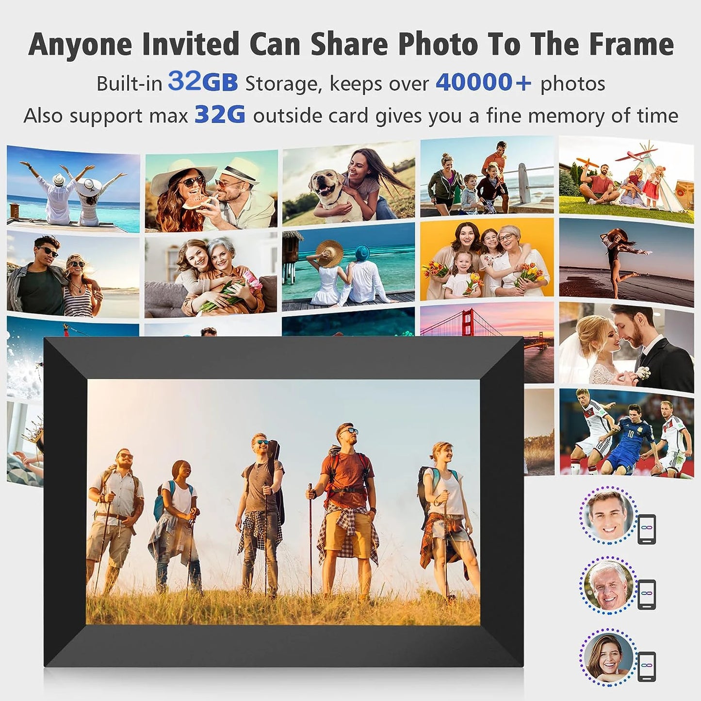 Frameo Digital Picture Frame 10.1 Inch 32GB/64GB Smart WiFi digital photo frame with 1280x800 IPS HD Touch Screen Wall Mountable
