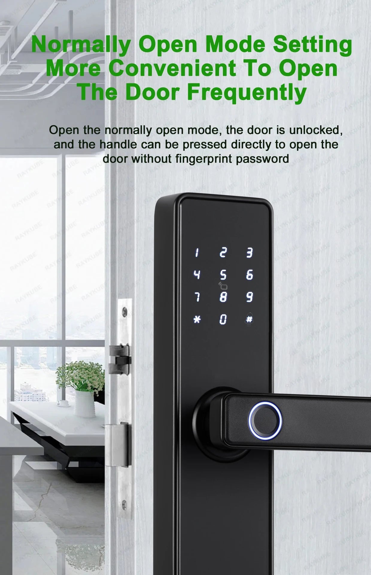RAYKUBE K20 9-language Biometric Fingerprint Door Lock Electronic Door Lock with Tuya APP/IC Card/Password/ Key Unlock