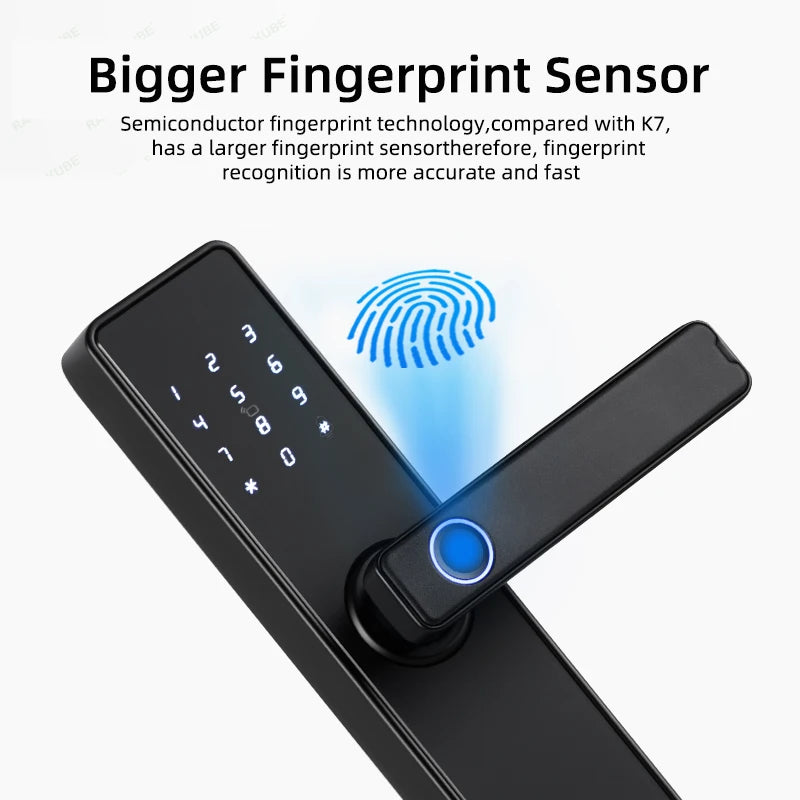 RAYKUBE K20 9-language Biometric Fingerprint Door Lock Electronic Door Lock with Tuya APP/IC Card/Password/ Key Unlock