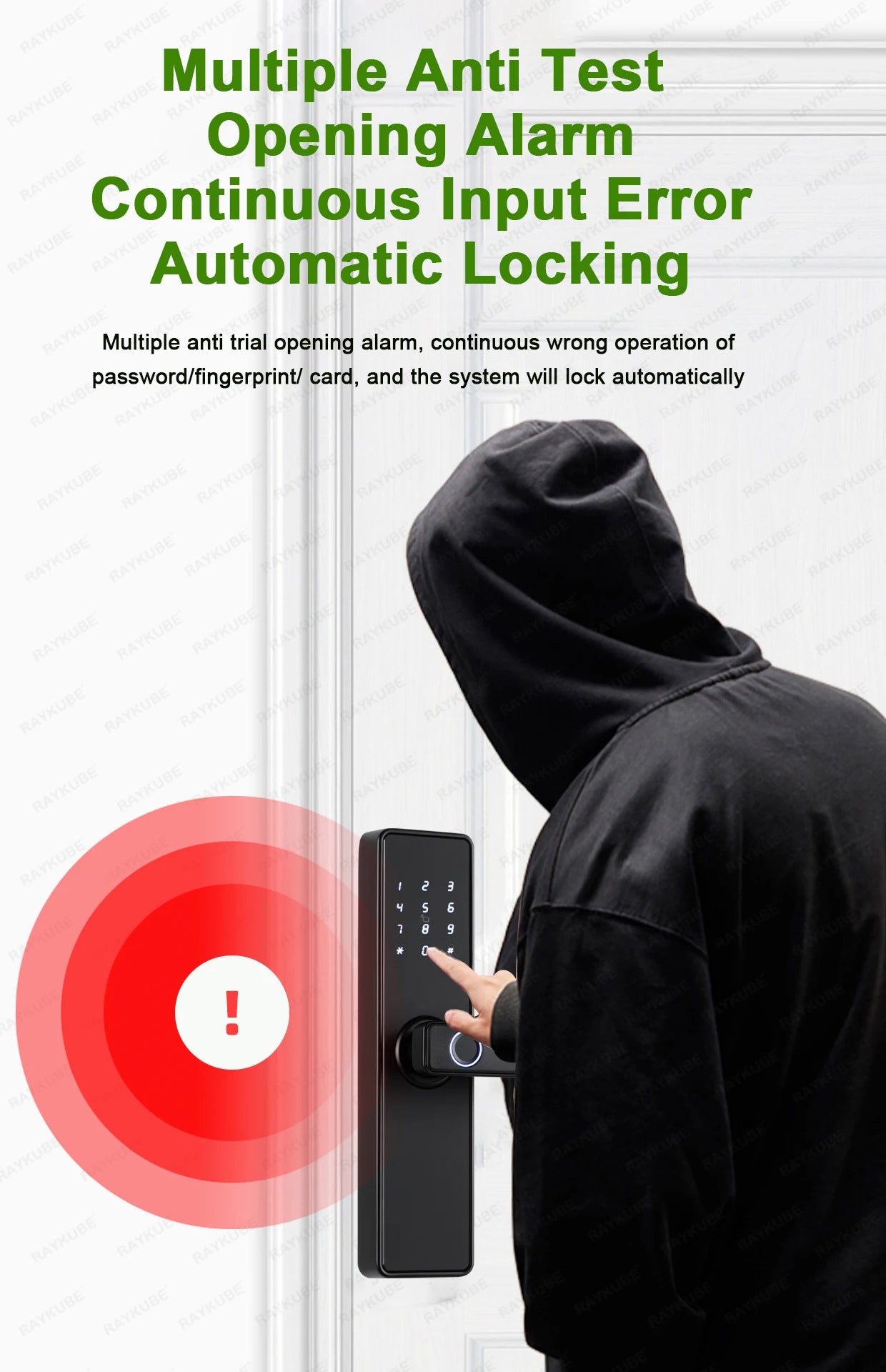 RAYKUBE K20 9-language Biometric Fingerprint Door Lock Electronic Door Lock with Tuya APP/IC Card/Password/ Key Unlock