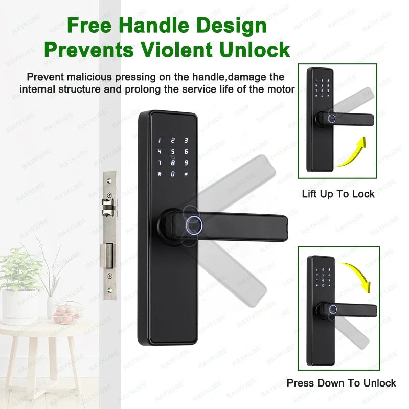 RAYKUBE K20 9-language Biometric Fingerprint Door Lock Electronic Door Lock with Tuya APP/IC Card/Password/ Key Unlock