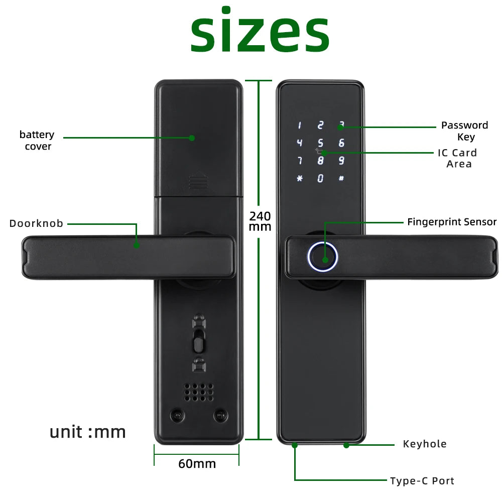 RAYKUBE K20 9-language Biometric Fingerprint Door Lock Electronic Door Lock with Tuya APP/IC Card/Password/ Key Unlock