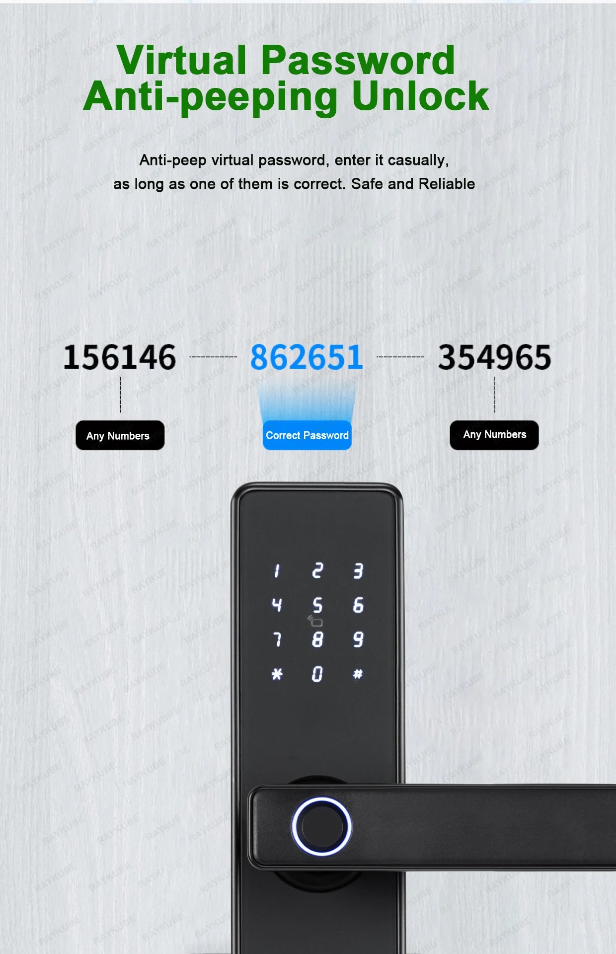 RAYKUBE K20 9-language Biometric Fingerprint Door Lock Electronic Door Lock with Tuya APP/IC Card/Password/ Key Unlock