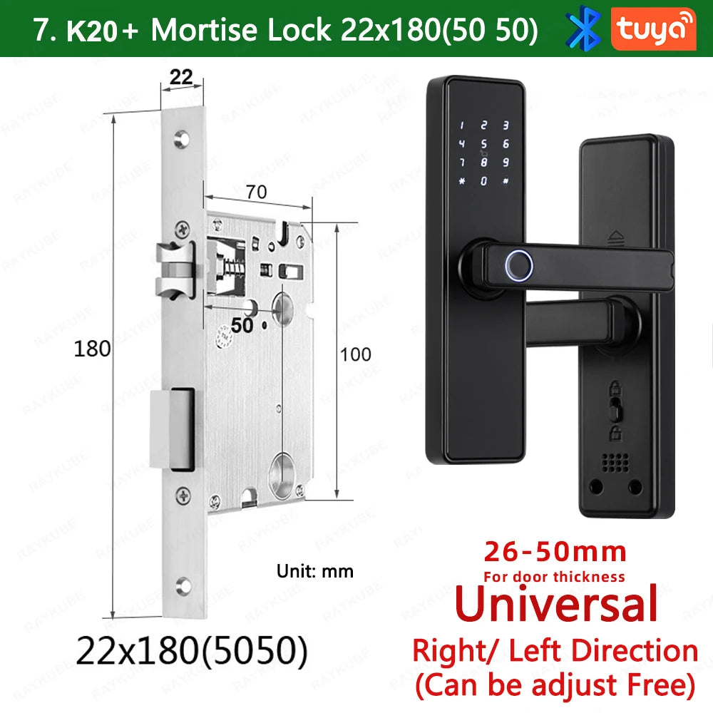 RAYKUBE K20 9-language Biometric Fingerprint Door Lock Electronic Door Lock with Tuya APP/IC Card/Password/ Key Unlock