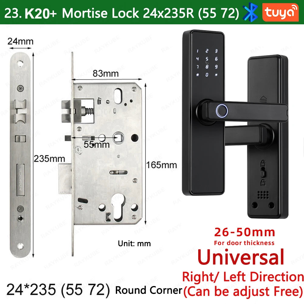 RAYKUBE K20 9-language Biometric Fingerprint Door Lock Electronic Door Lock with Tuya APP/IC Card/Password/ Key Unlock