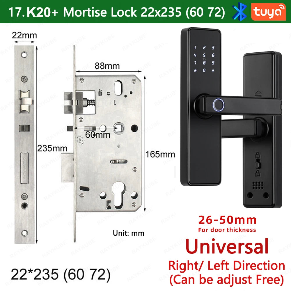 RAYKUBE K20 9-language Biometric Fingerprint Door Lock Electronic Door Lock with Tuya APP/IC Card/Password/ Key Unlock