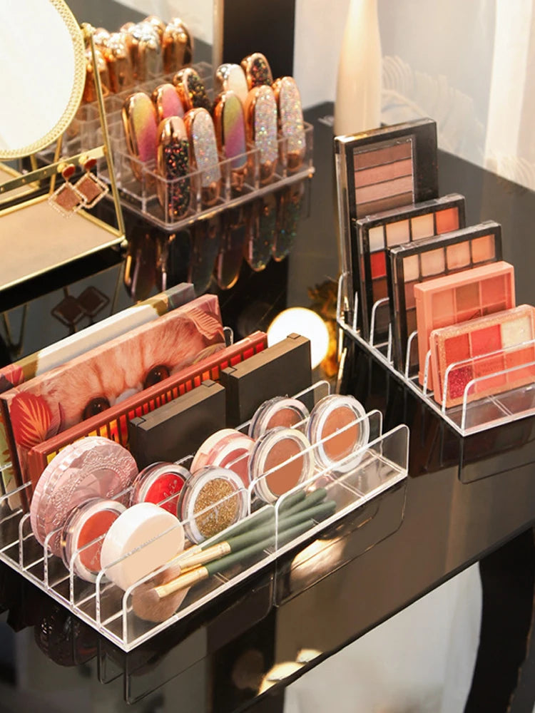 Makeup Organizer Desktop Multi-cell Display Box Makeup Blush Cosmetics Shelf 7-compartment Plastic Eye Shadow Tray Storage Box