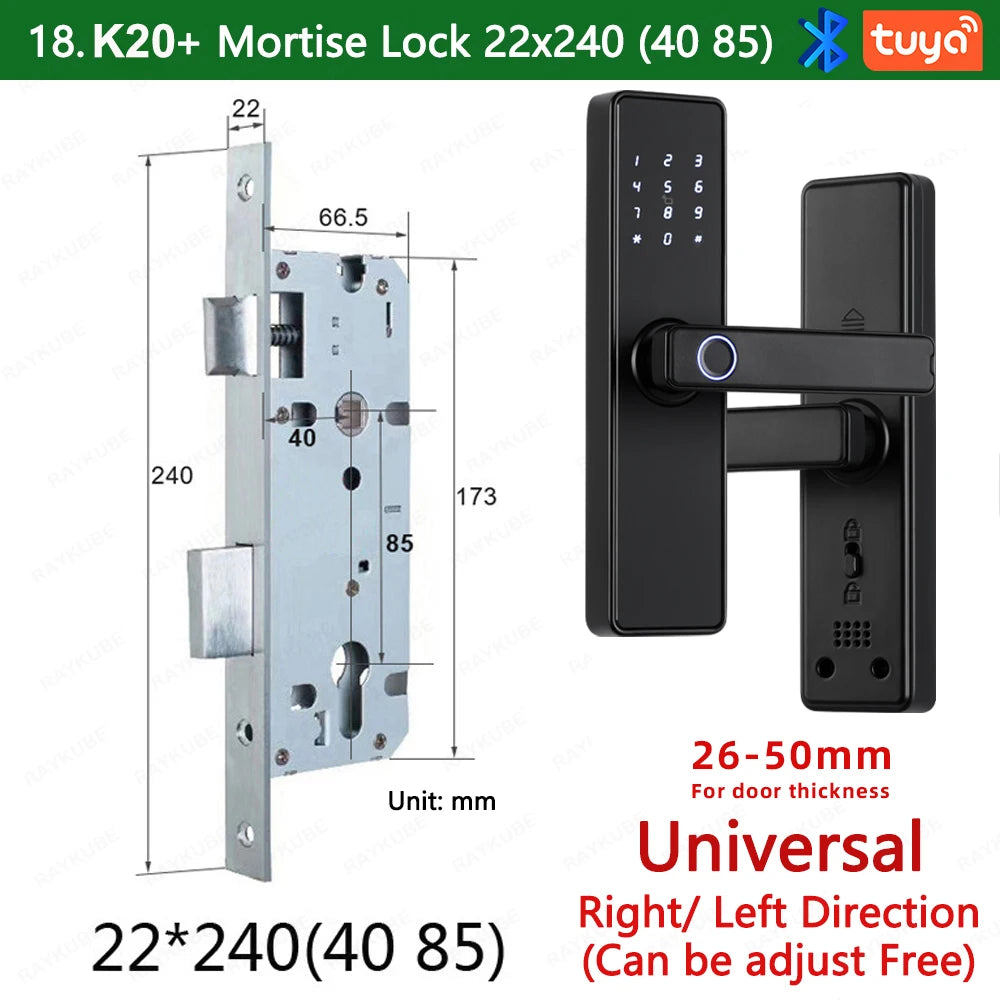 RAYKUBE K20 9-language Biometric Fingerprint Door Lock Electronic Door Lock with Tuya APP/IC Card/Password/ Key Unlock