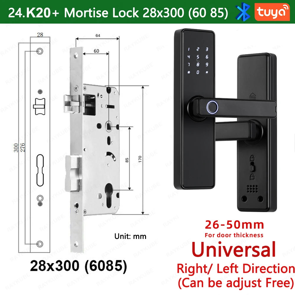 RAYKUBE K20 9-language Biometric Fingerprint Door Lock Electronic Door Lock with Tuya APP/IC Card/Password/ Key Unlock