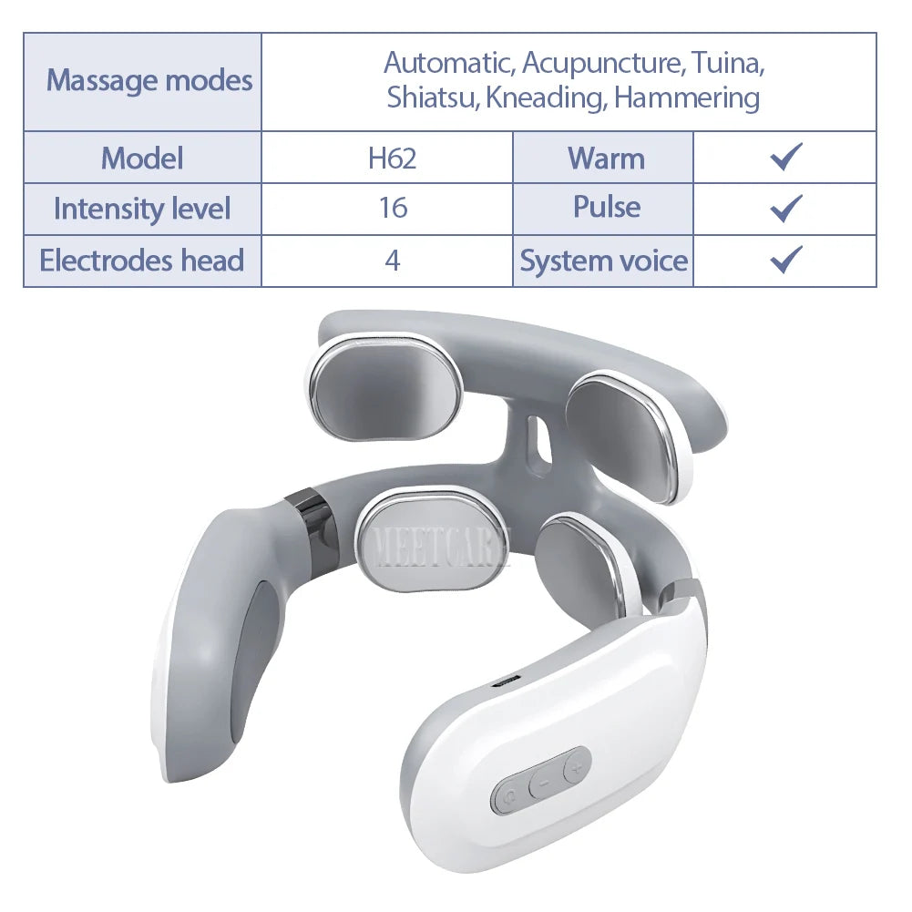 Smart Back Neck Massager TENS Pulse Shoulder Neck Massage Cervical Heating Relieve Pain Muscle Health Care