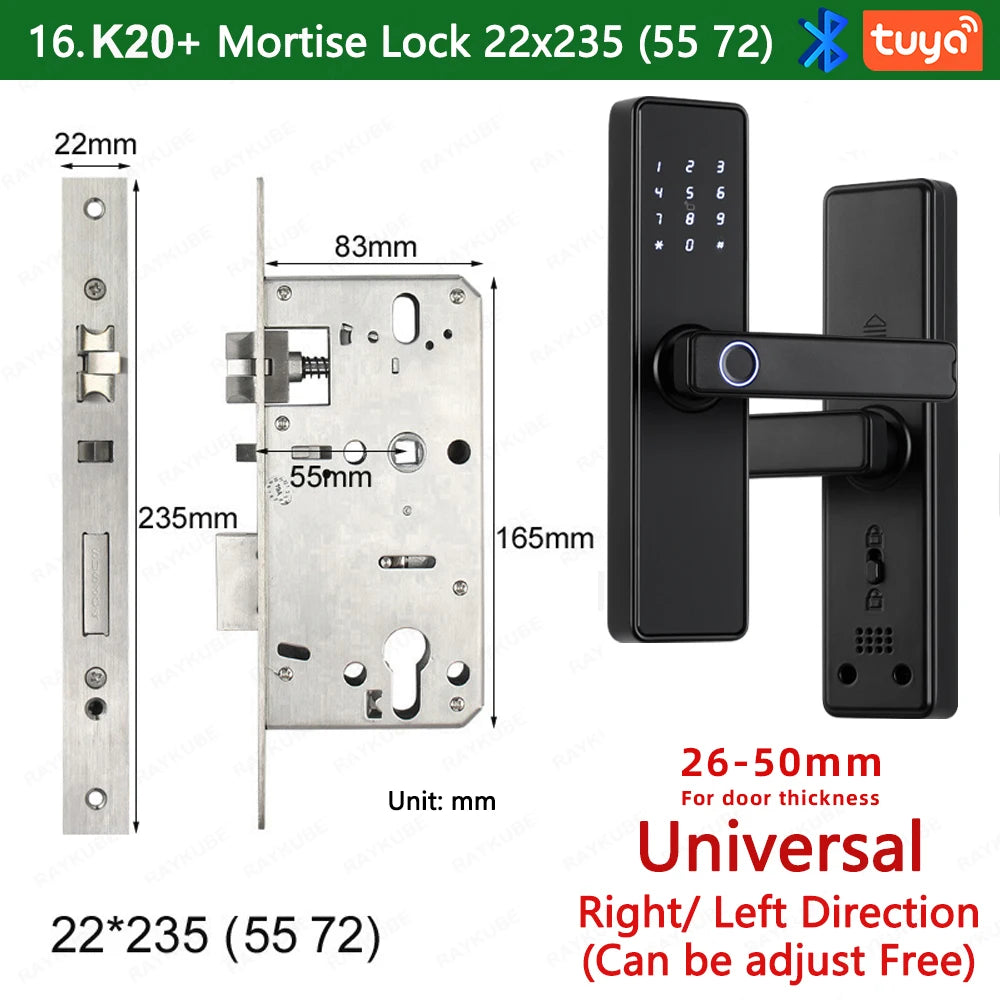 RAYKUBE K20 9-language Biometric Fingerprint Door Lock Electronic Door Lock with Tuya APP/IC Card/Password/ Key Unlock