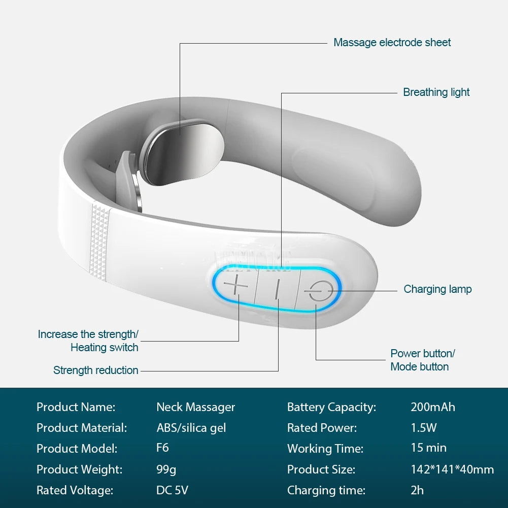 Smart Back Neck Massager TENS Pulse Shoulder Neck Massage Cervical Heating Relieve Pain Muscle Health Care