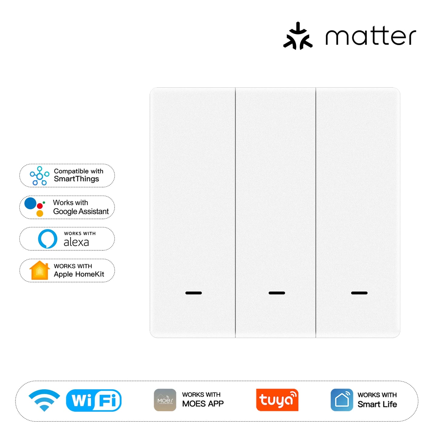 MOES WiFi Matter Smart Switch Light Button Tuya Remote Control EU Verison Work With Alexa Google Home Apple Homekit Smartthings