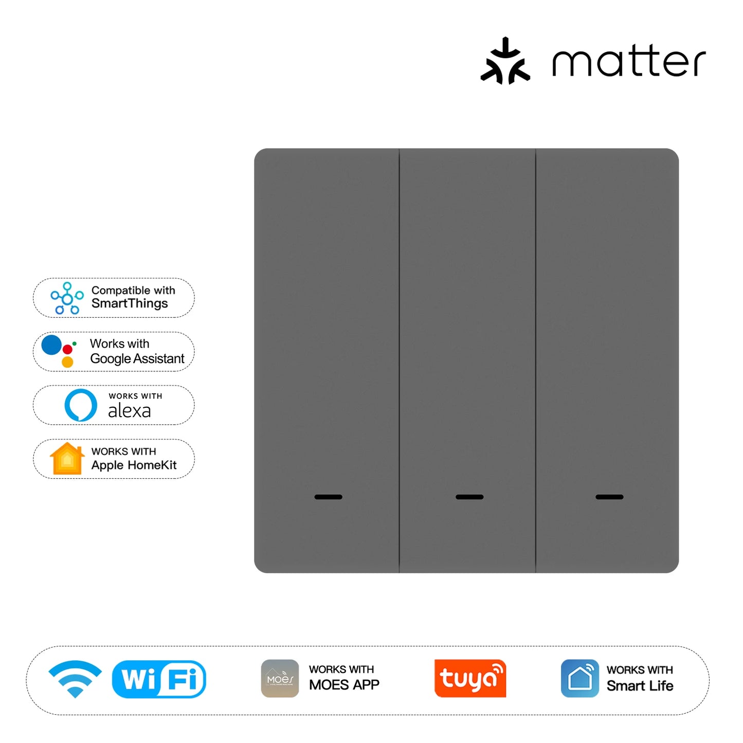 MOES WiFi Matter Smart Switch Light Button Tuya Remote Control EU Verison Work With Alexa Google Home Apple Homekit Smartthings