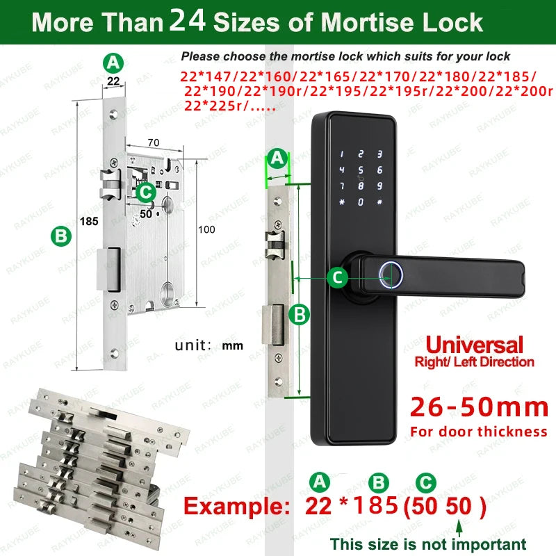 RAYKUBE K20 9-language Biometric Fingerprint Door Lock Electronic Door Lock with Tuya APP/IC Card/Password/ Key Unlock