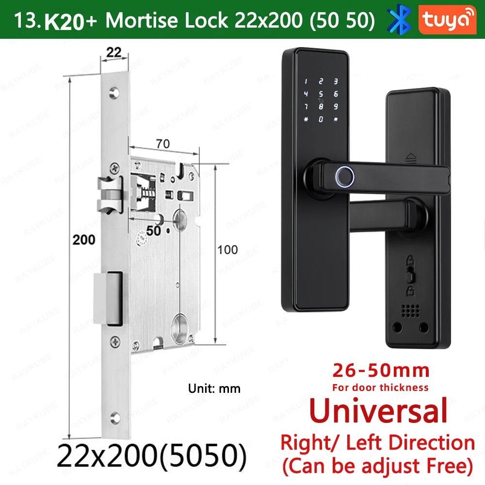 RAYKUBE K20 9-language Biometric Fingerprint Door Lock Electronic Door Lock with Tuya APP/IC Card/Password/ Key Unlock