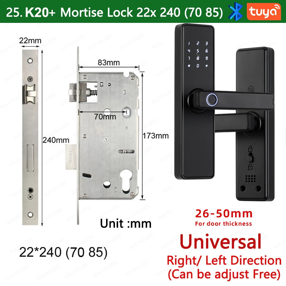 RAYKUBE K20 9-language Biometric Fingerprint Door Lock Electronic Door Lock with Tuya APP/IC Card/Password/ Key Unlock