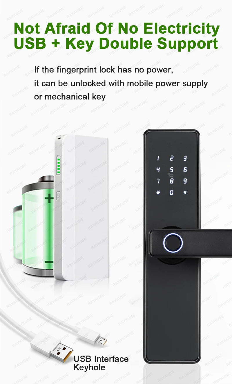 RAYKUBE K20 9-language Biometric Fingerprint Door Lock Electronic Door Lock with Tuya APP/IC Card/Password/ Key Unlock