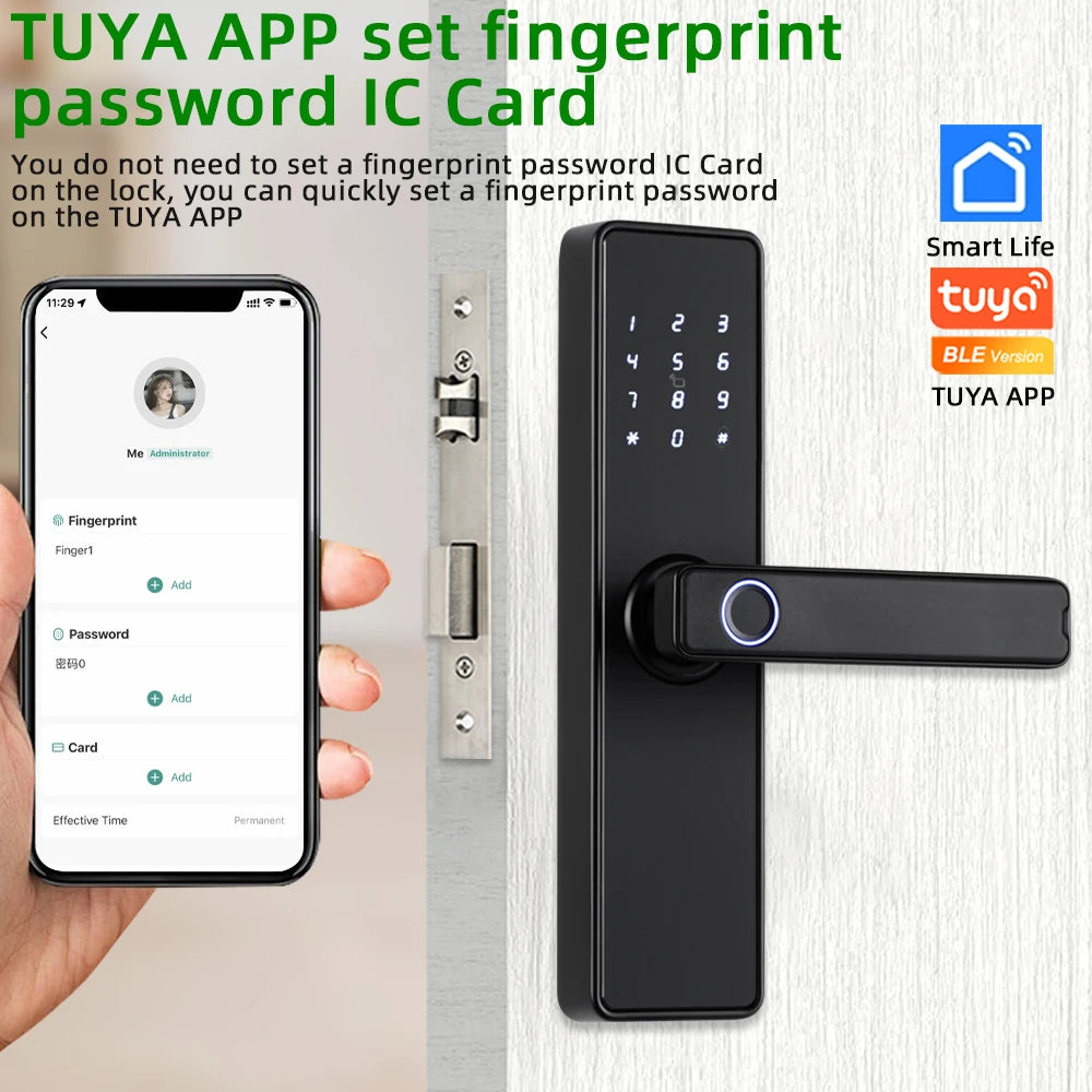 RAYKUBE K20 9-language Biometric Fingerprint Door Lock Electronic Door Lock with Tuya APP/IC Card/Password/ Key Unlock