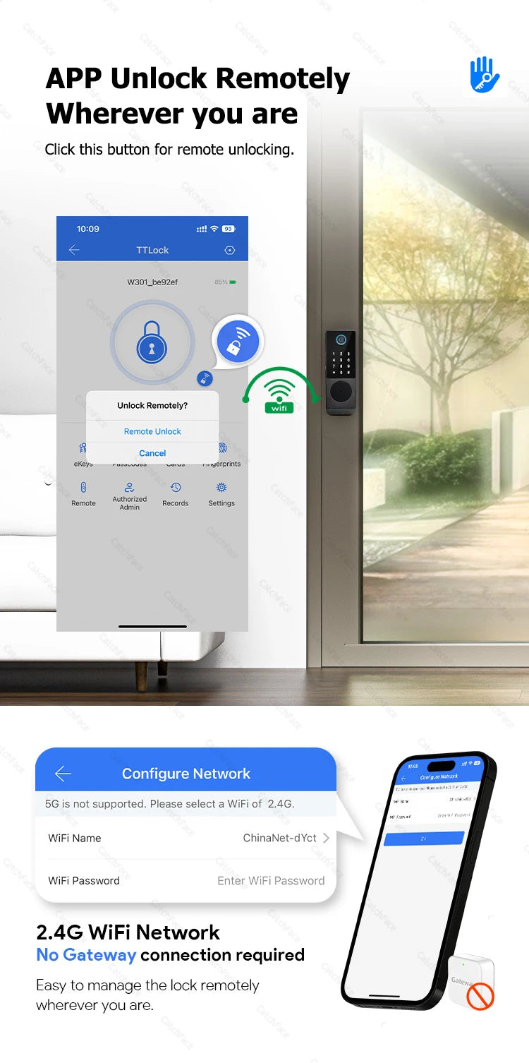 TTLock WIFI Version Built In Gateway Fingerprint Waterproof Outdoor Gate Passcode Rfid Card Keyless Smart Door Lock