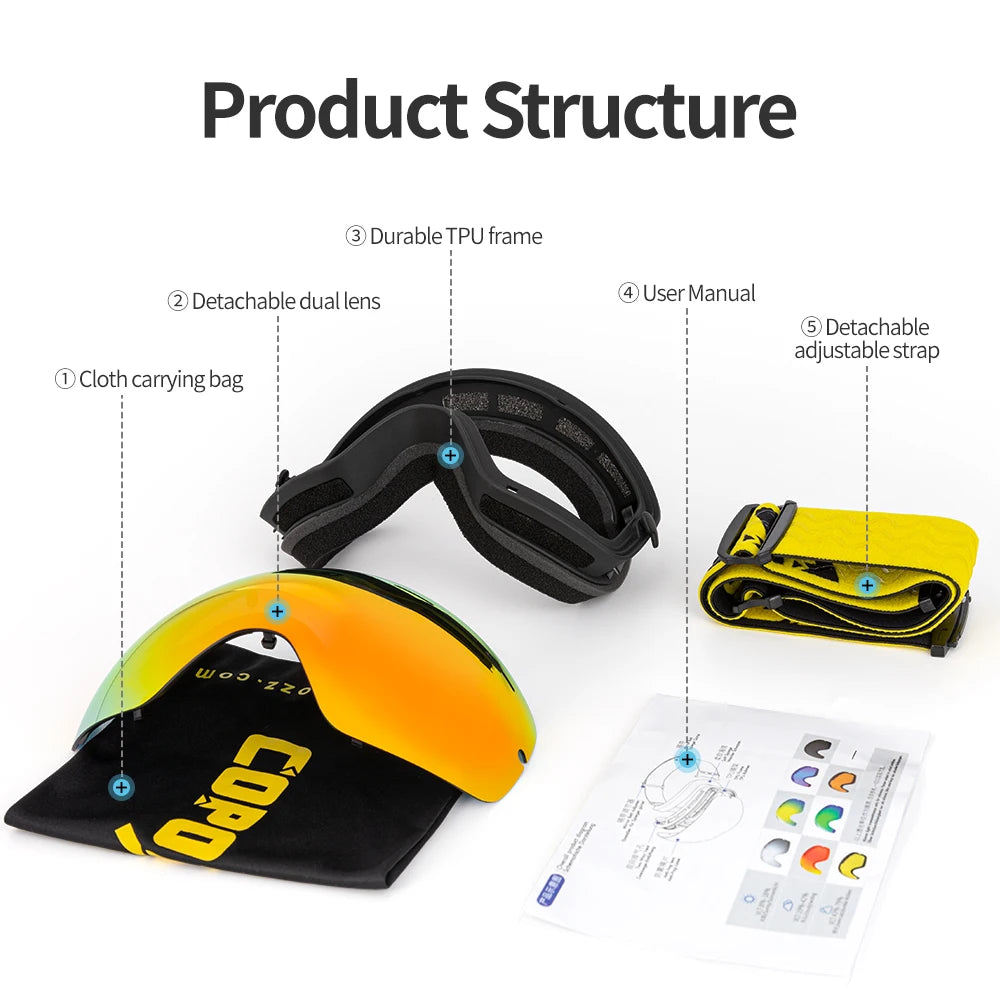 COPOZZ Men Women Brand Ski Goggles Snowboard Goggles Glasses For Skiing UV400 Protection Snow Glasses Anti-Fog Ski Mask Eyewear