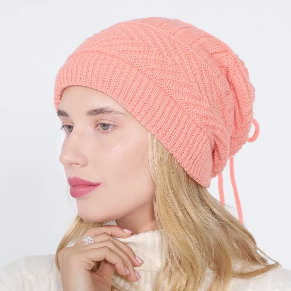 fashion women stretchy knitted Skullies Beanies Hat solid snood scarf warm Beanie For womem Autumn winter Female Beanie cap